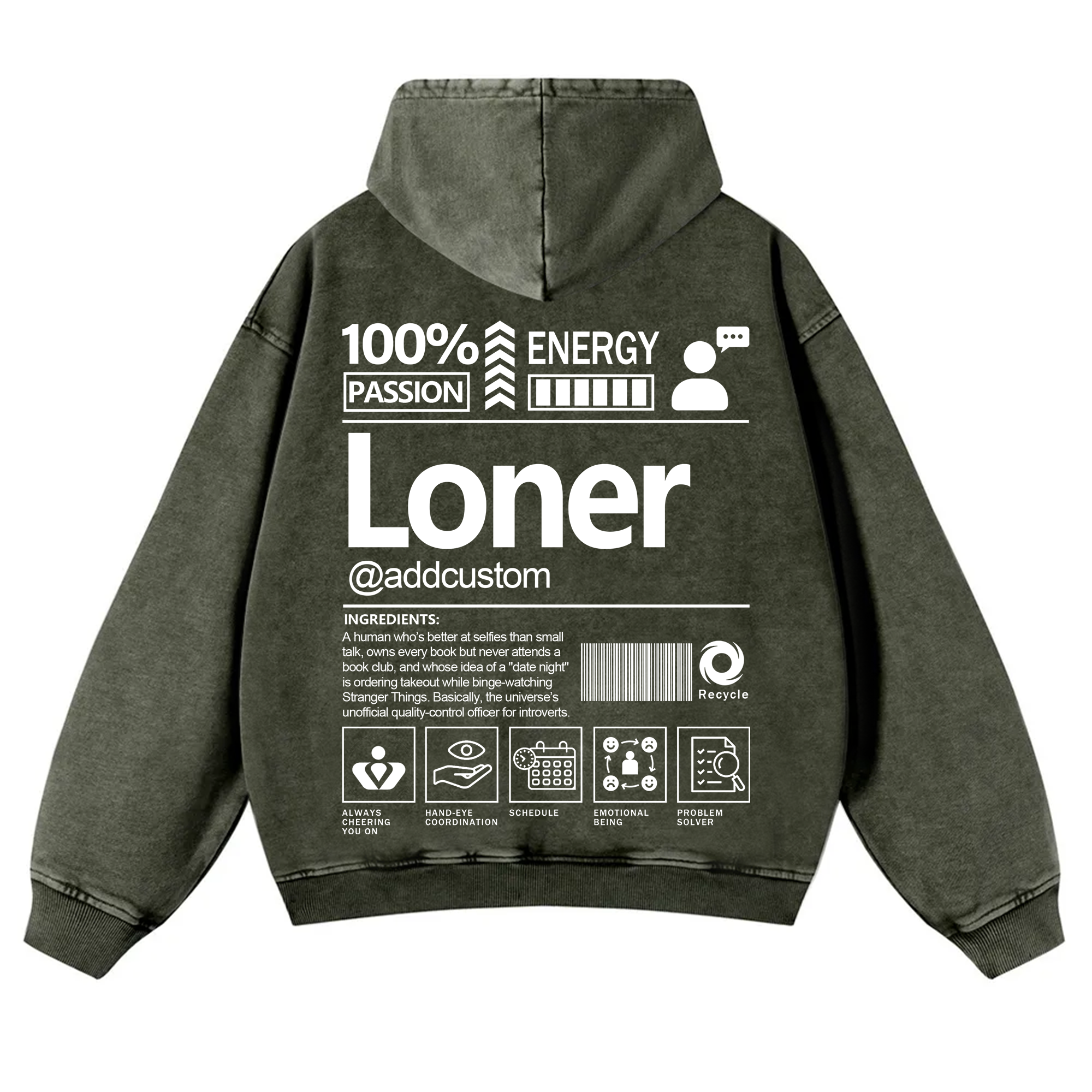 Loner Addcustom Unisex Fit Vintage Washed Hoodie