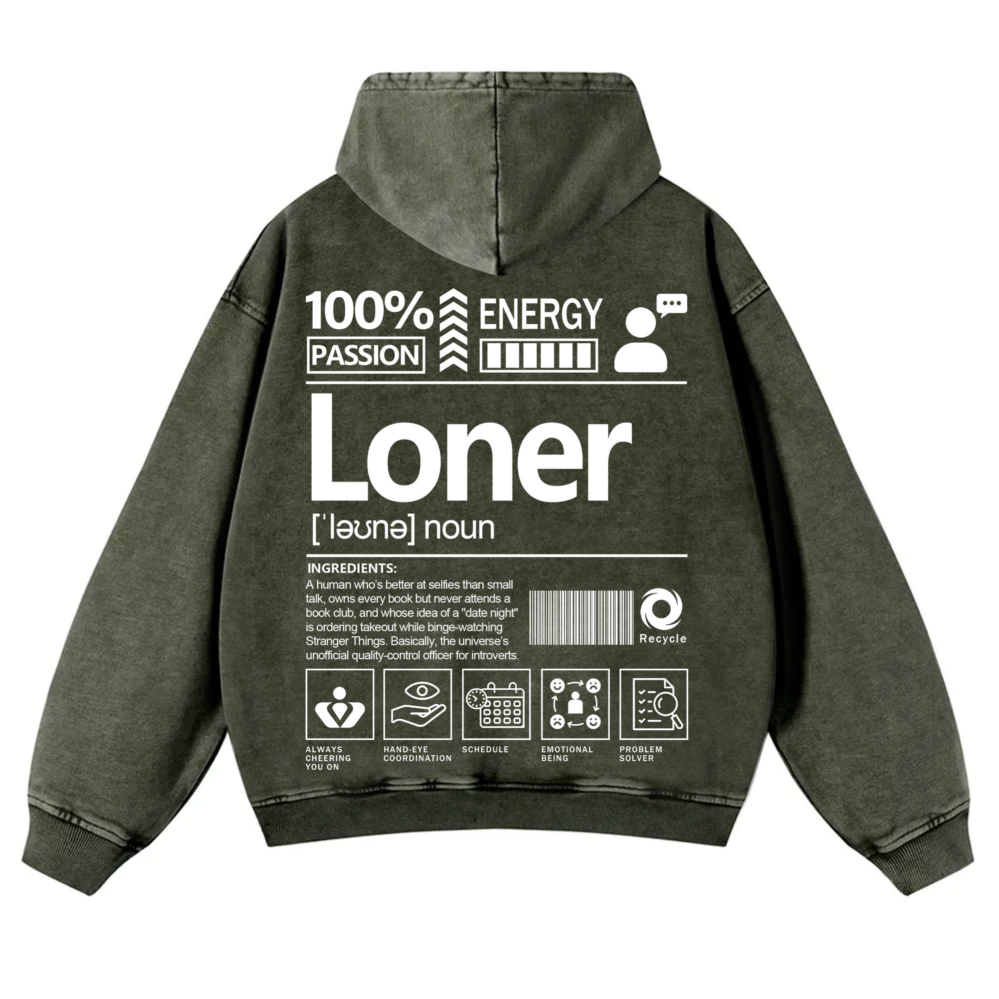 Loner Unisex Fit Vintage Washed Hoodie