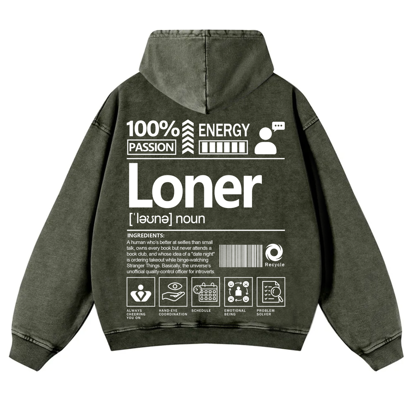 Loner Unisex Fit Vintage Washed Hoodie