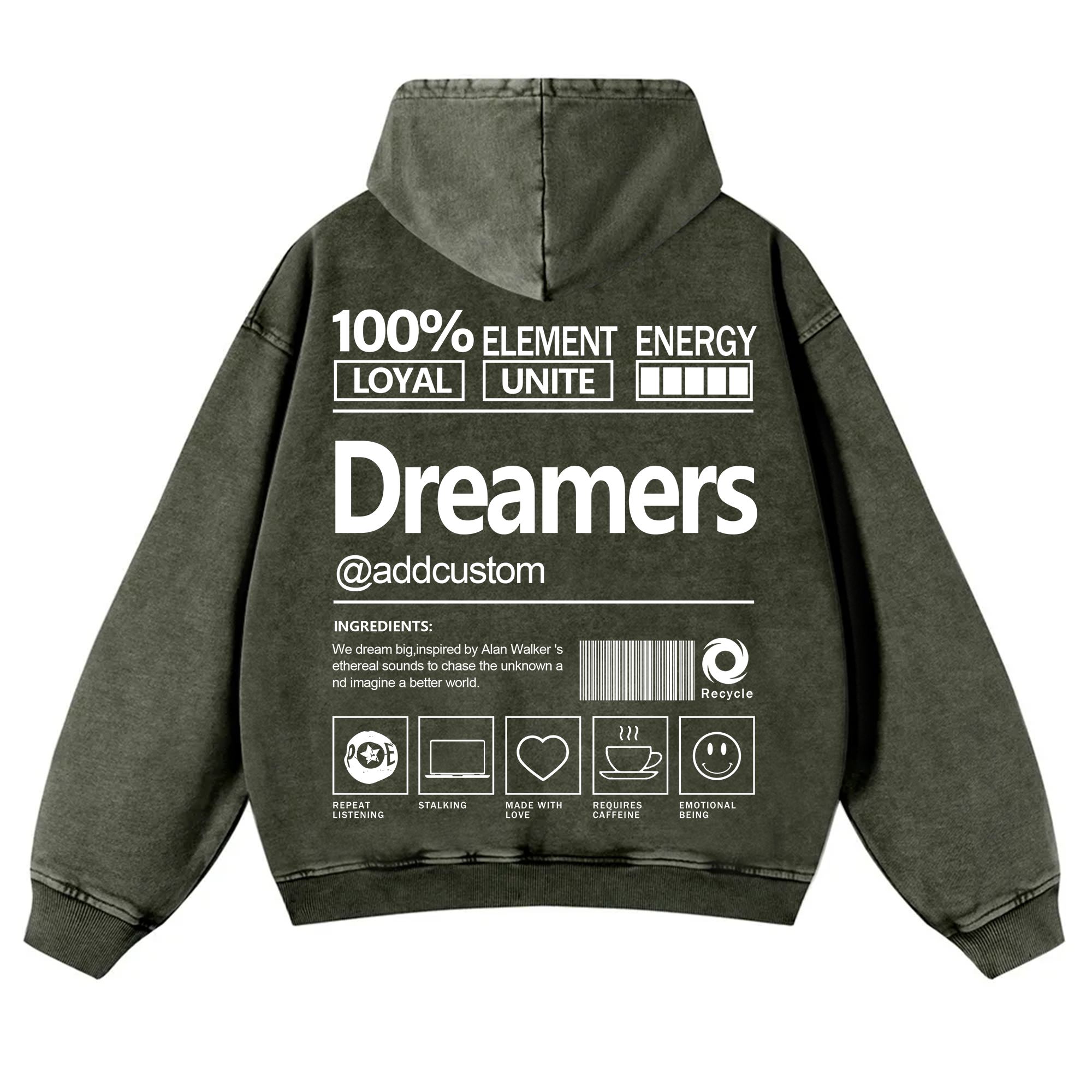 Dreamers Addcustom Unisex Fit Vintage Washed Hoodie