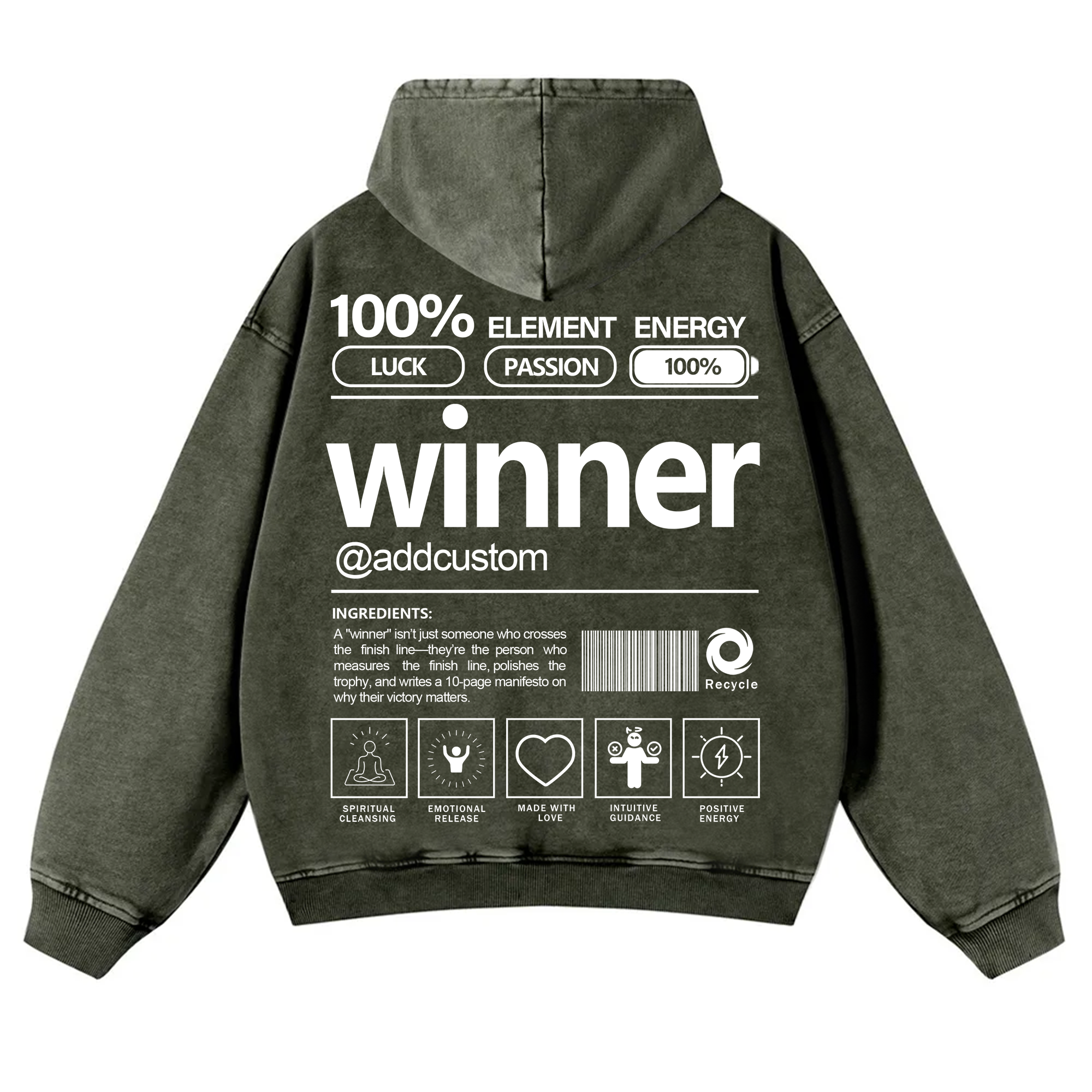 Winner Addcustom Unisex Fit Vintage Washed Hoodie