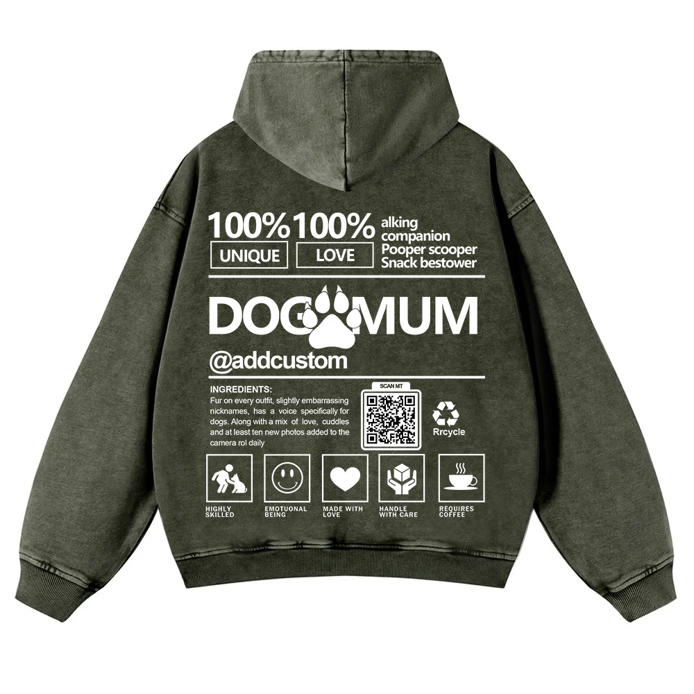 Dog Mum  Addcustom QR Code Name Casual Washed Hoodie