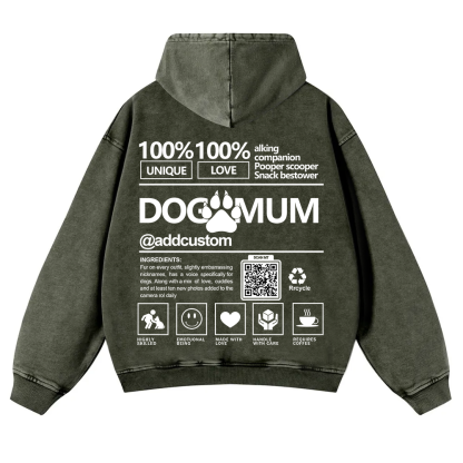 Dog Mum  Addcustom QR Code Name Casual Washed Hoodie