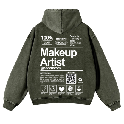 Wearishow Makeup Artist Addcustom QR Code Casual Washed Hoodie