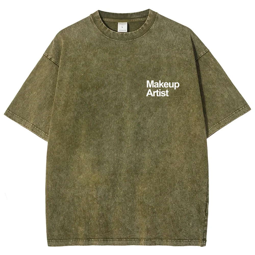 Wearishow Makeup Artist Addcustom QR Code Unisex Fit Washed T-Shirt