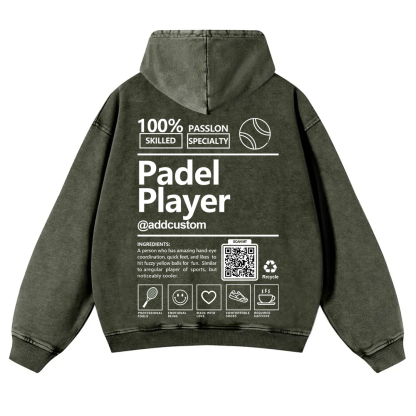 Padel player Addcustom QR Code Casual Washed Hoodie wearishow