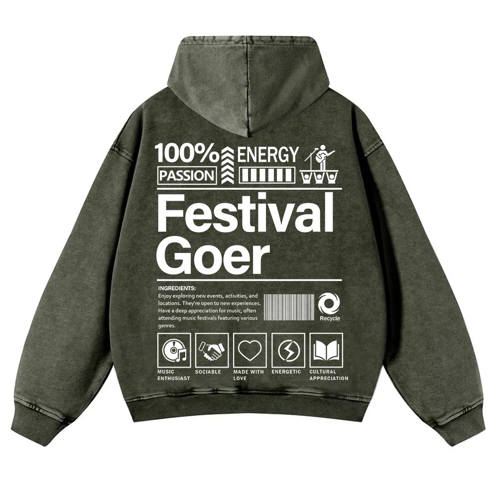 Festival Goer Casual Washed Hoodie wearishow