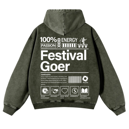 Festival Goer Casual Washed Hoodie wearishow