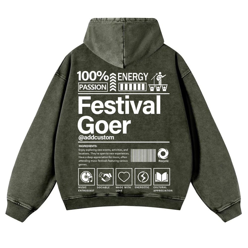 Festival Goer Custom Unisex Casual Washed Hoodie wearishow