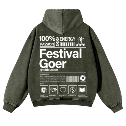 Festival Goer Custom Unisex Casual Washed Hoodie wearishow