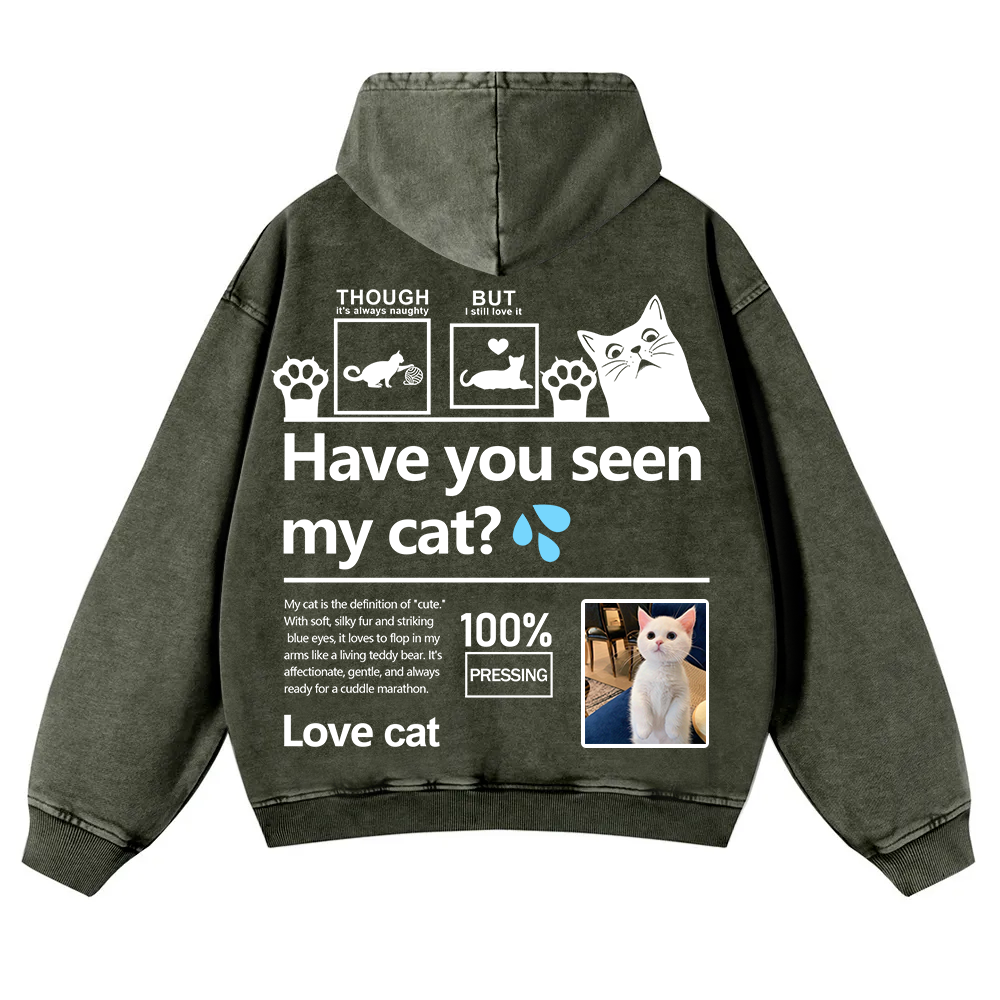 Cat Trick Customized Unisex Casual Washed Hoodie wearishow
