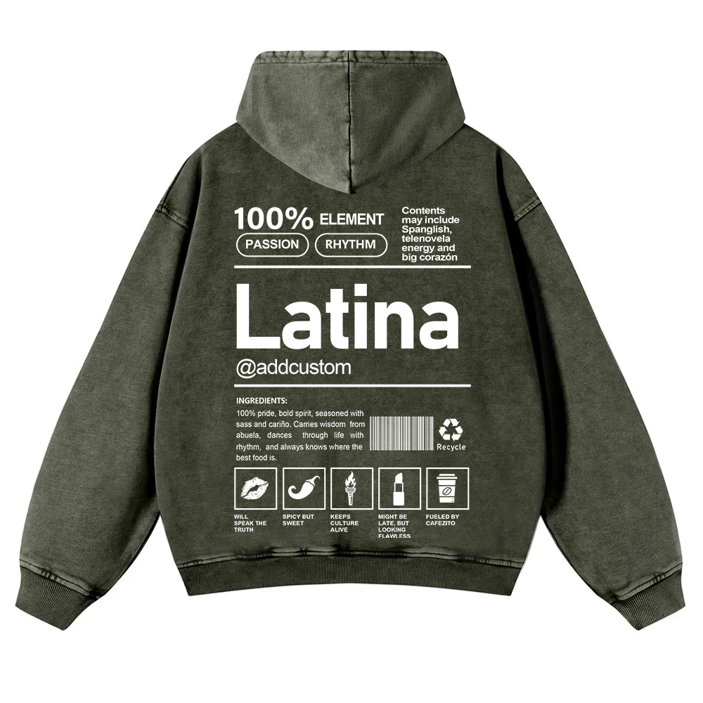 Latina Addcustom Unisex Fit  Washed Hoodie wearishow