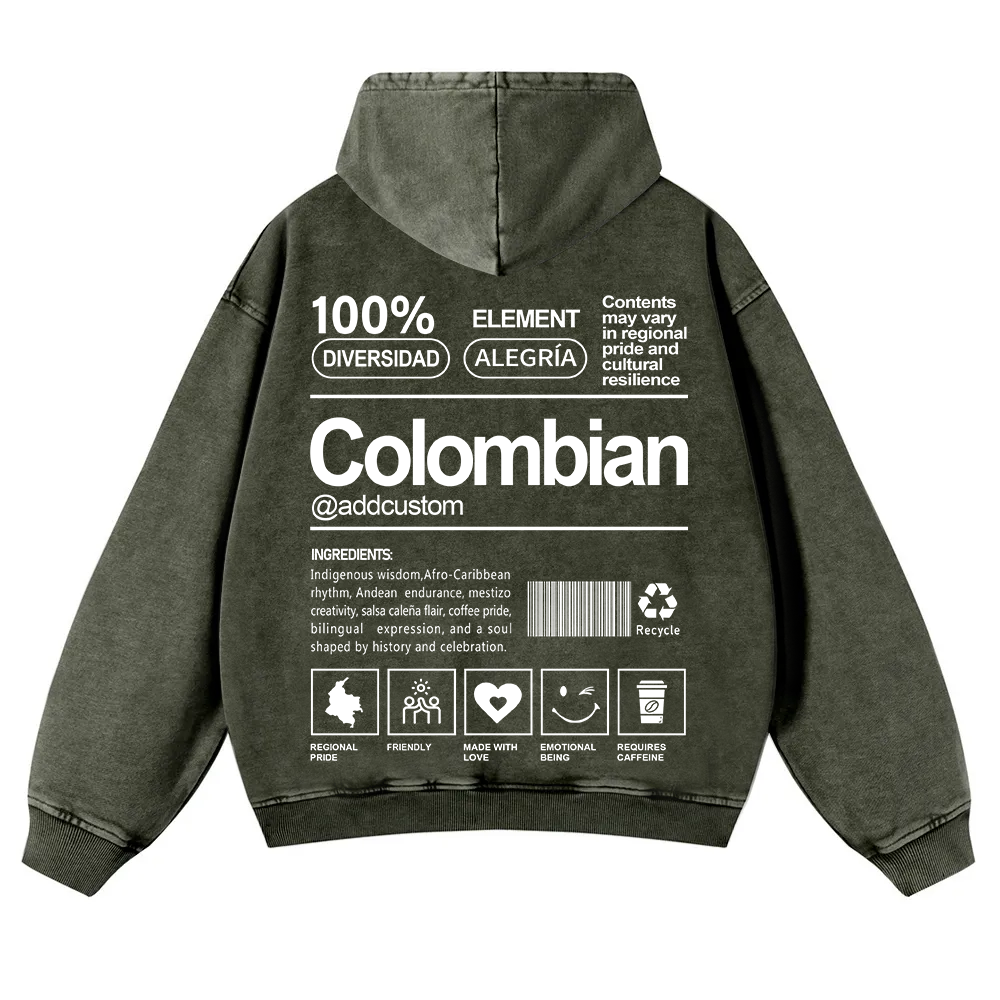 Colombian Addcustom Unisex Fit  Washed Hoodie wearishow