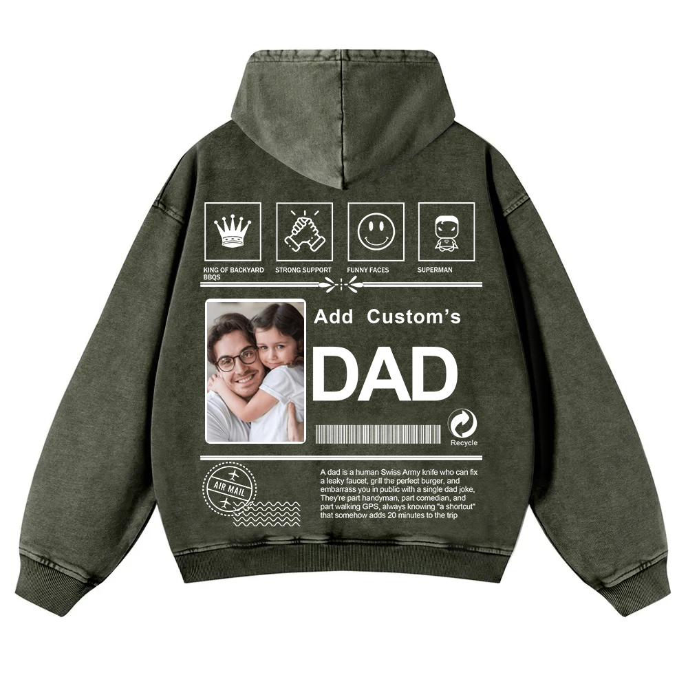 DAD Custom Casual Washed Hoodie wearishow