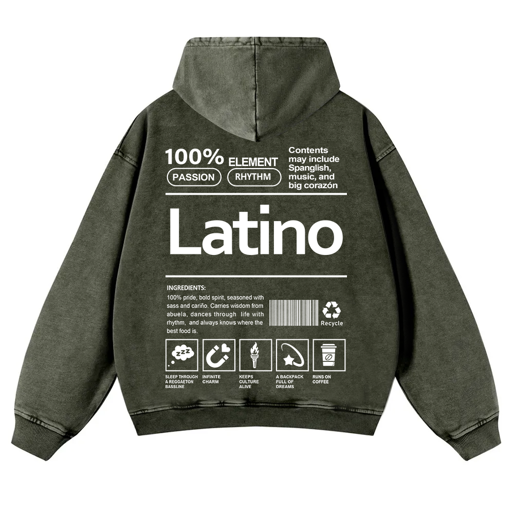 Latino Unisex Fit  Washed Hoodie wearishow