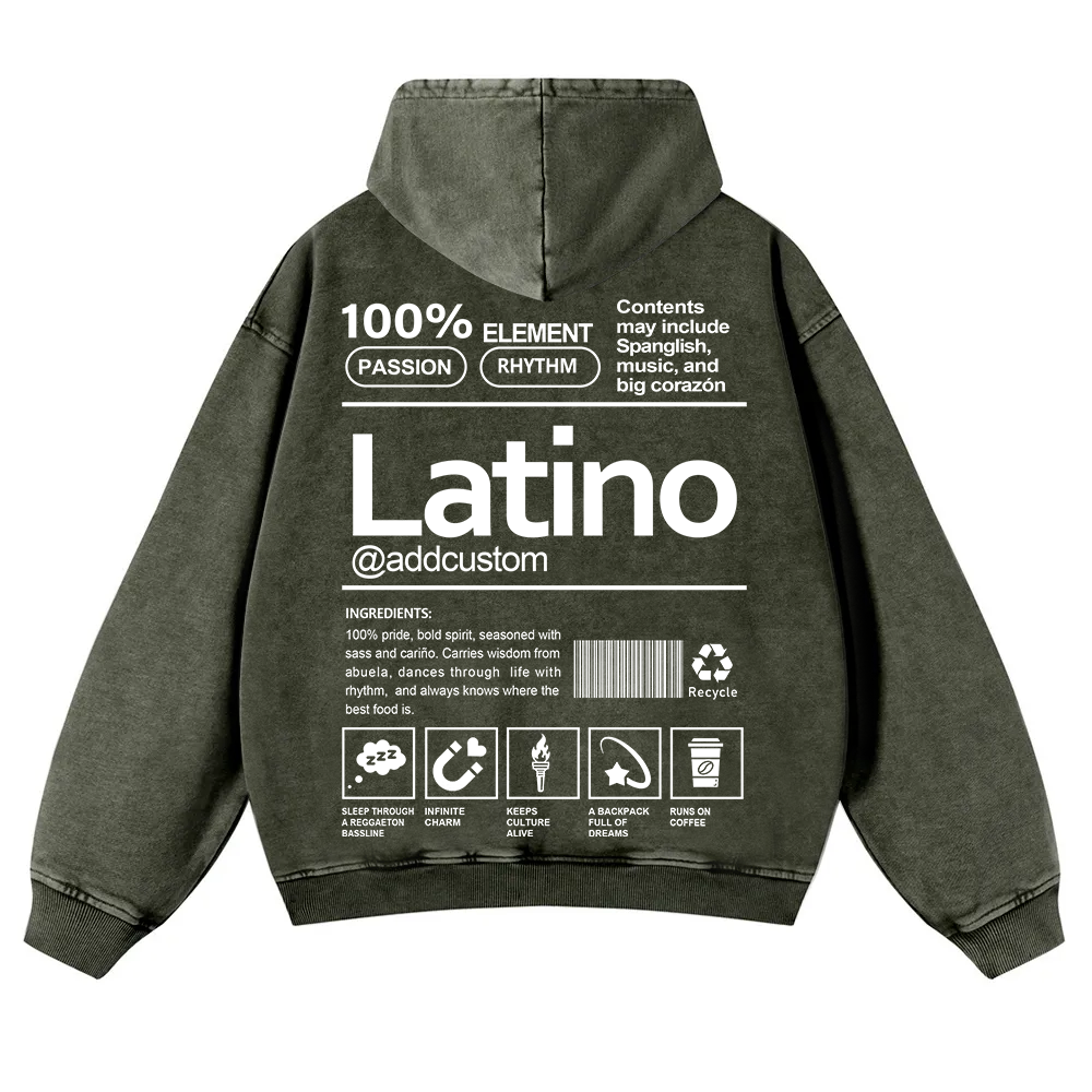 Latino Addcustom Unisex Fit  Washed Hoodie wearishow