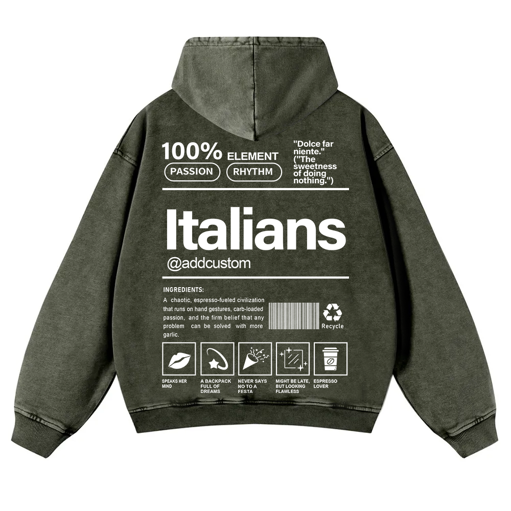 Italians Addcustom Unisex Fit  Washed Hoodie wearishow