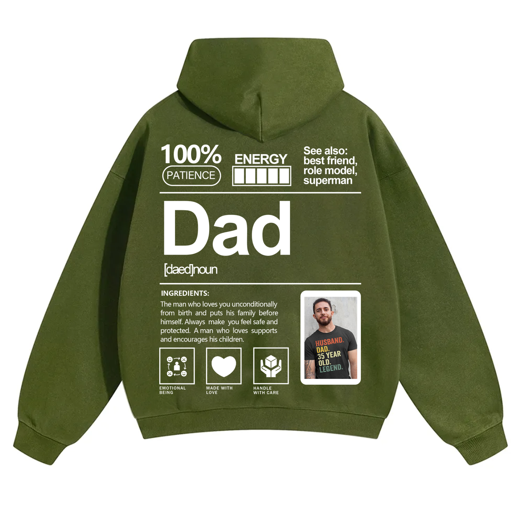 Addcustom Photo Dad Solid Color Hoodie