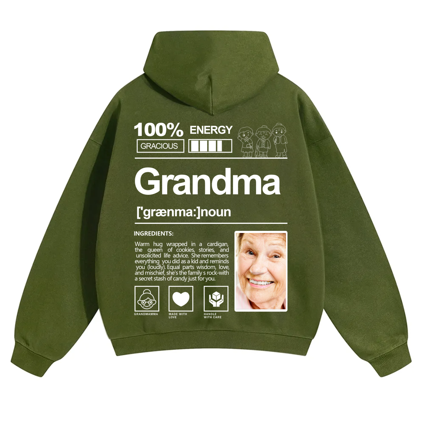 Addcustom Photo Grandma Solid Color Hoodie