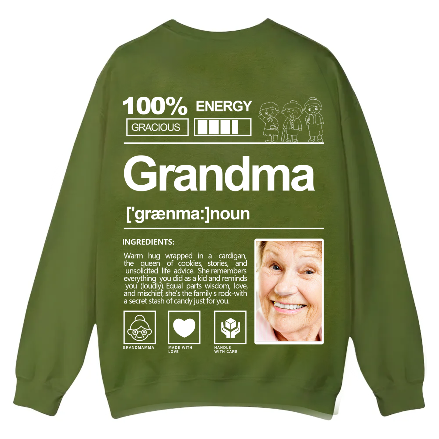 Addcustom  Photo Grandma Casual Crewneck Sweatshirt