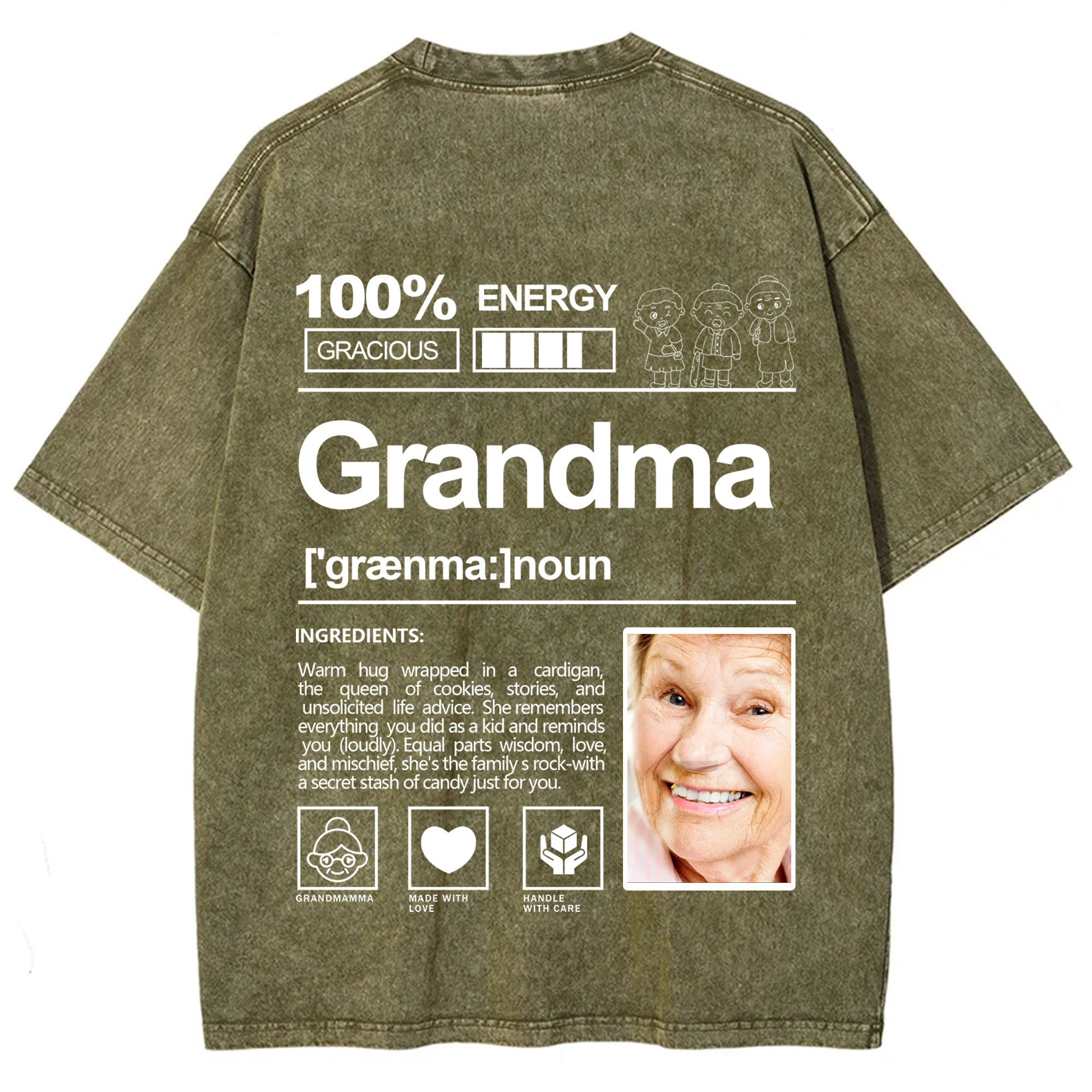 Addcustom Photo Grandma Washed T-Shirt