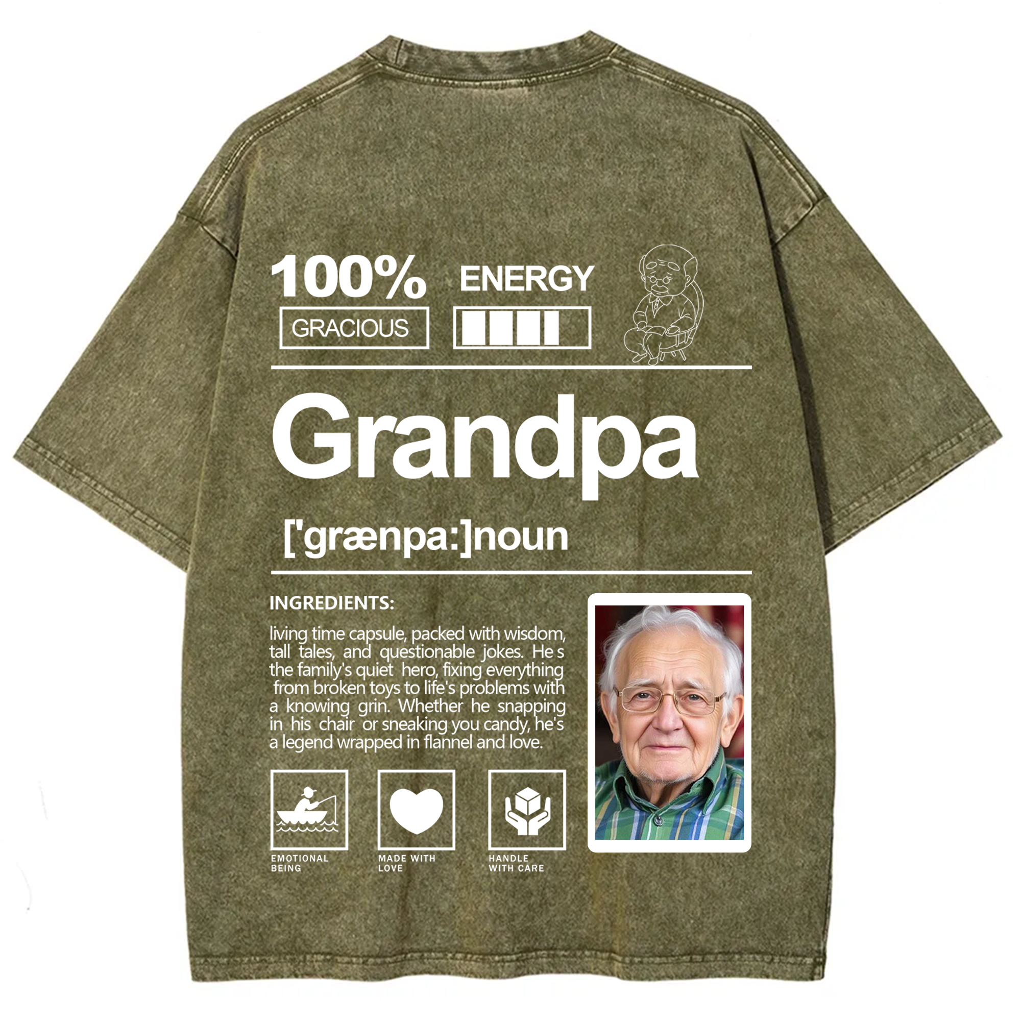 Addcustom Photo Grandpa Washed T-Shirt