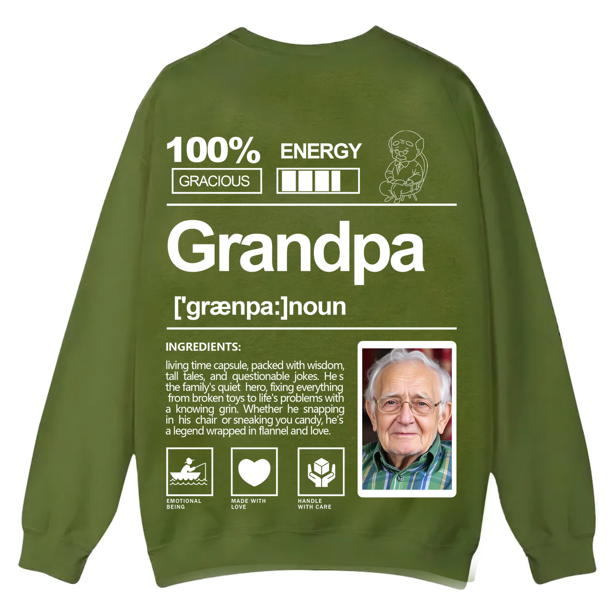 Addcustom  Photo Grandpa Casual Crewneck Sweatshirt