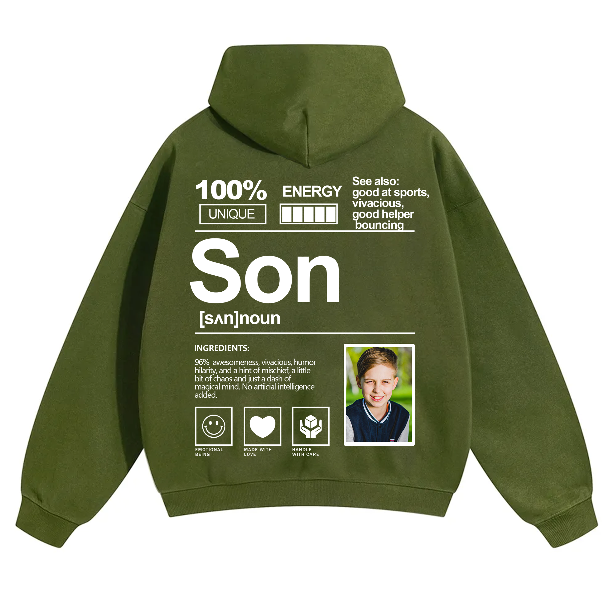 Addcustom Photo Son Solid Color Hoodie