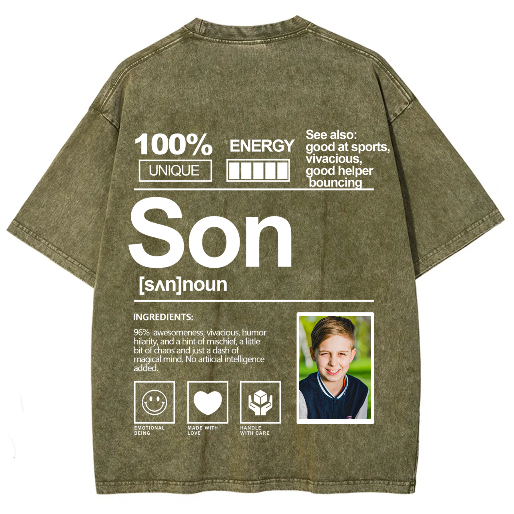 Addcustom Photo Son Washed T-Shirt