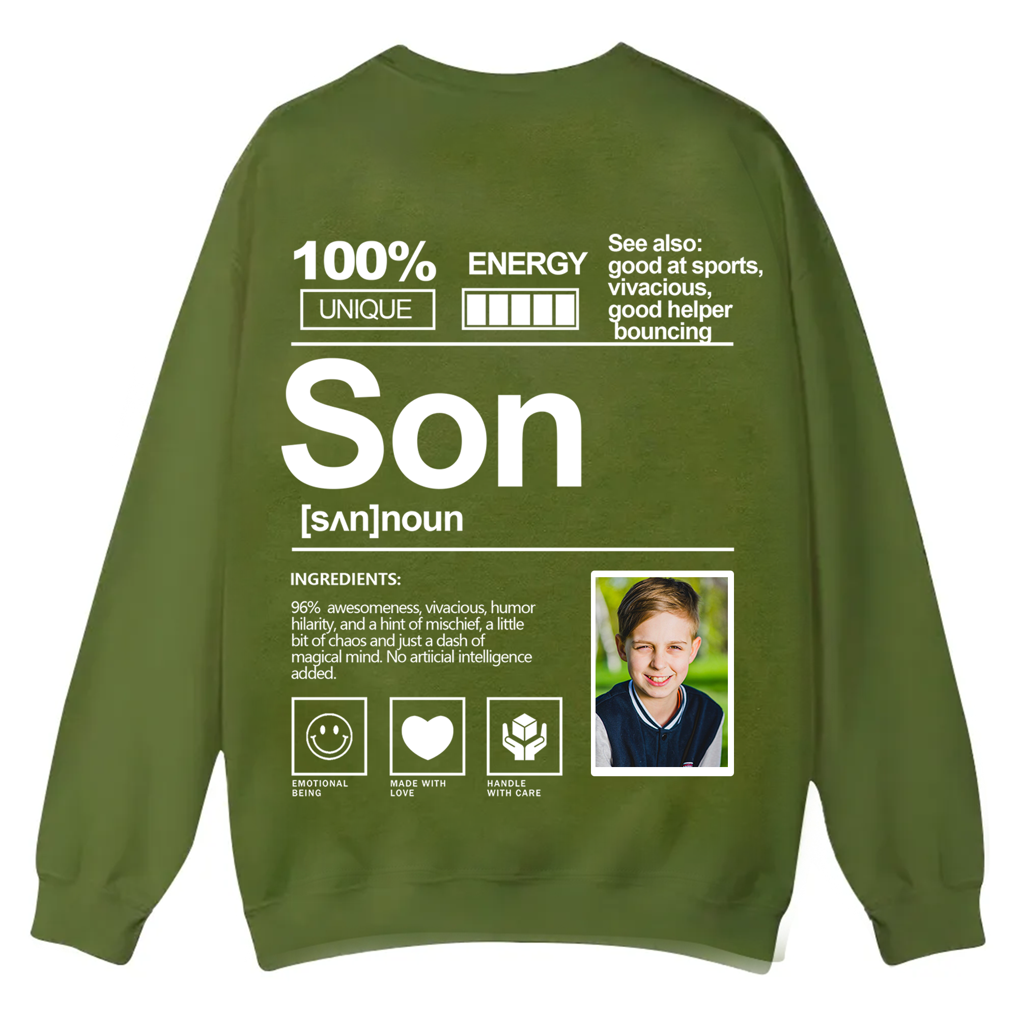 Addcustom  Photo Son Casual Crewneck Sweatshirt