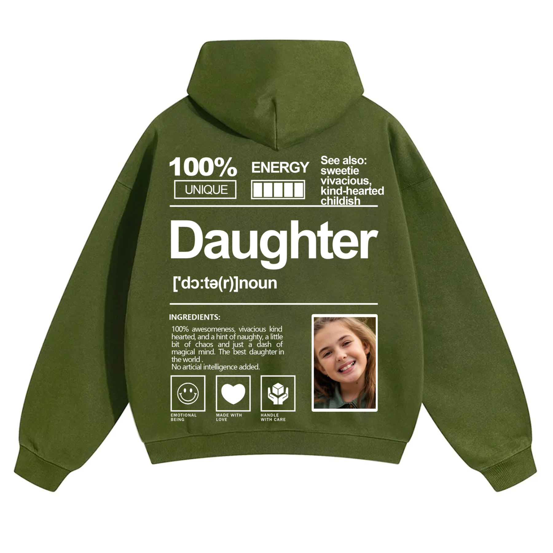 Addcustom Photo Daughter Solid Color Hoodie