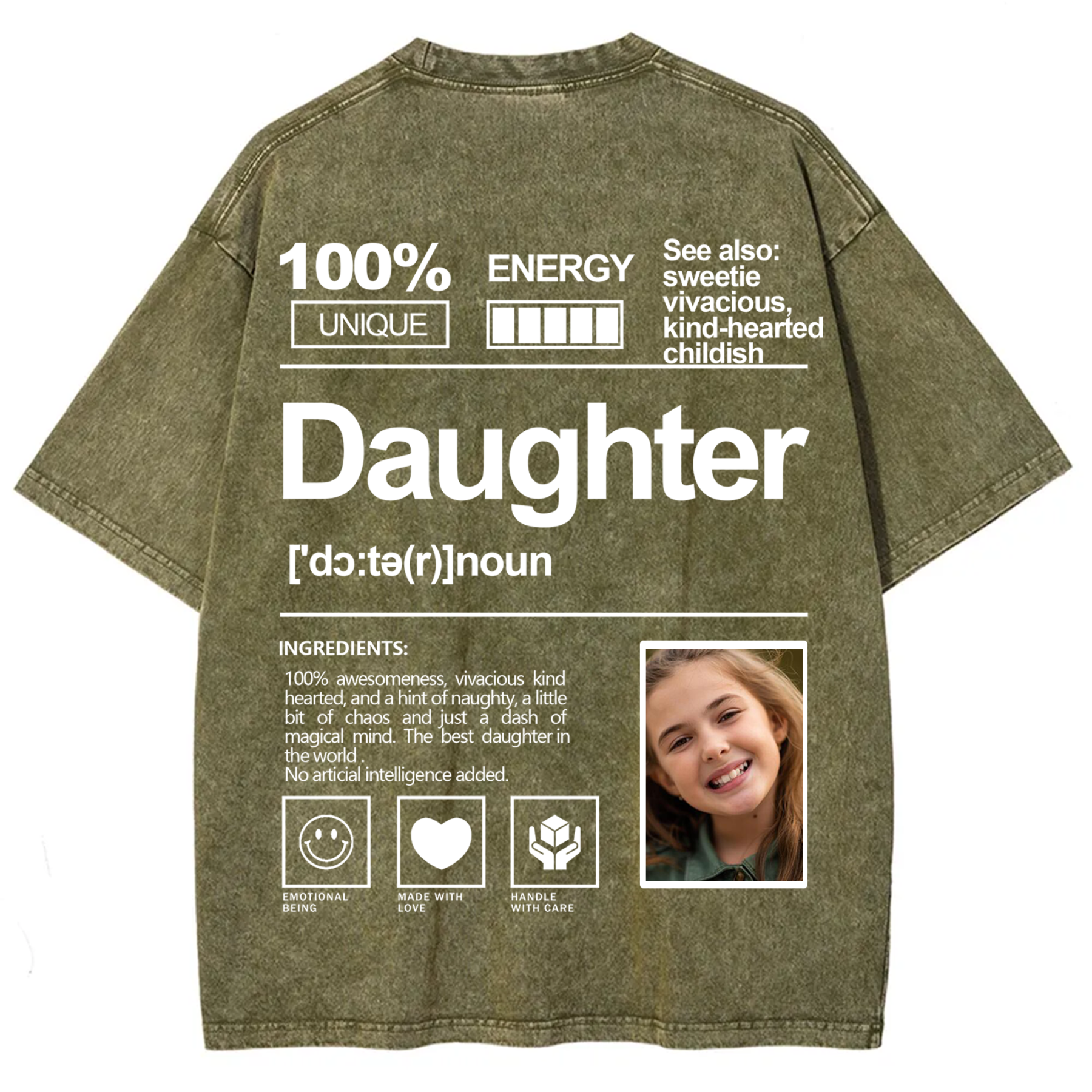 Addcustom Photo Daughter Washed T-Shirt