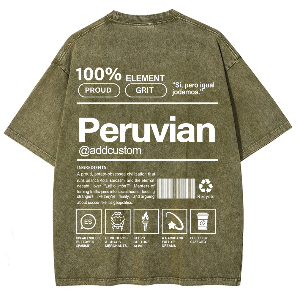 Peruvian Addcustom Unisex Fit  Washed T-Shirt