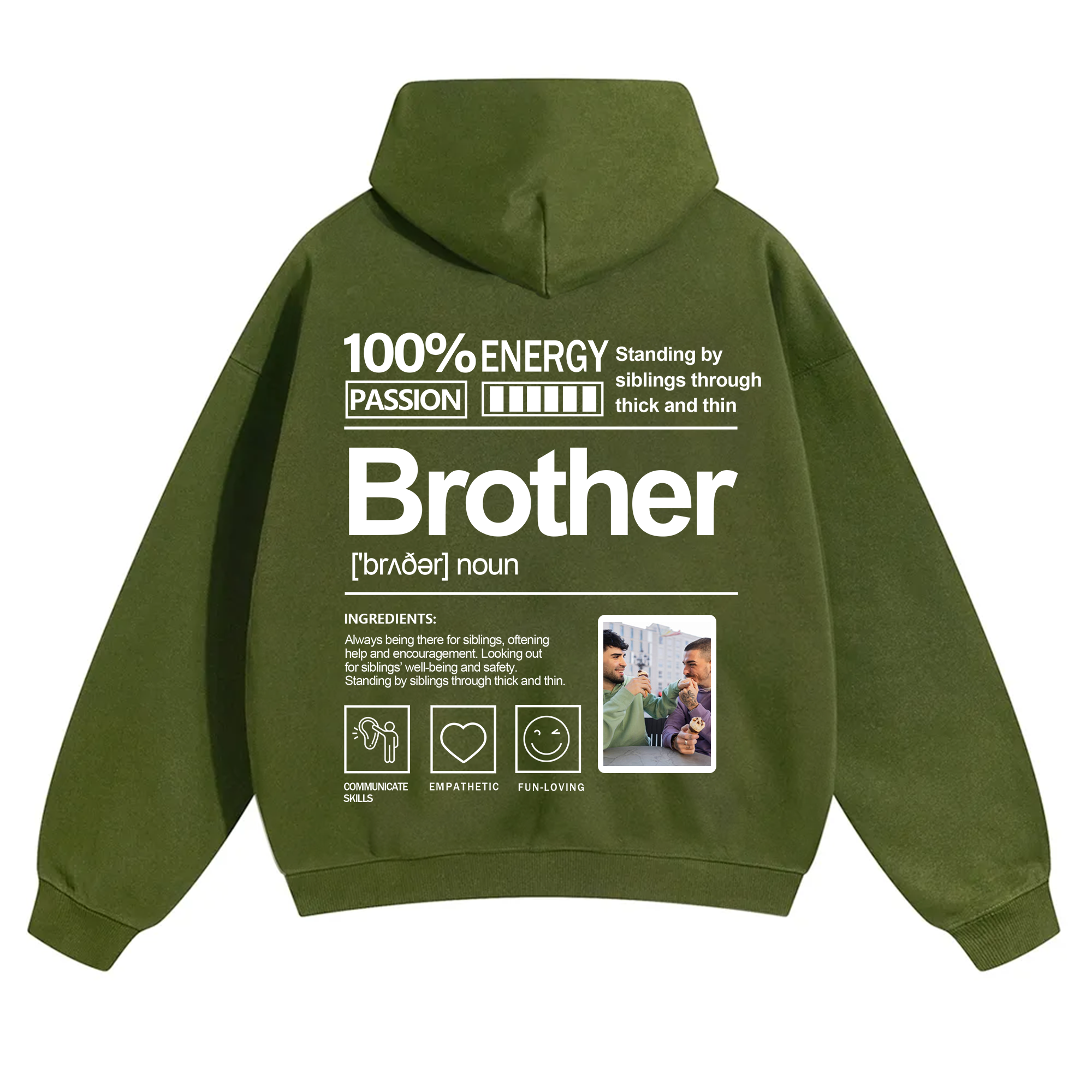 Addcustom Photo Brother Solid Color Hoodie