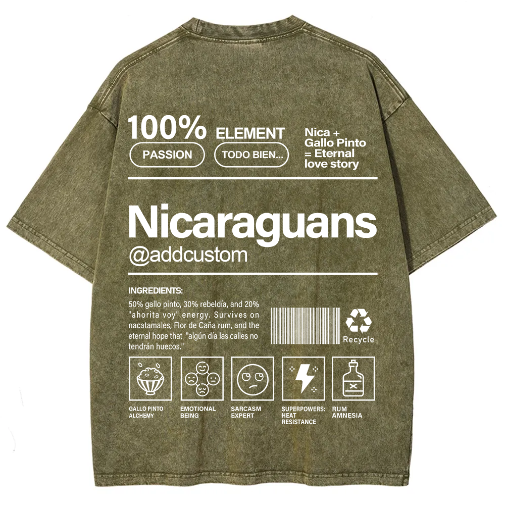 Nicaraguans Addcustom Unisex Fit  Washed T-Shirt