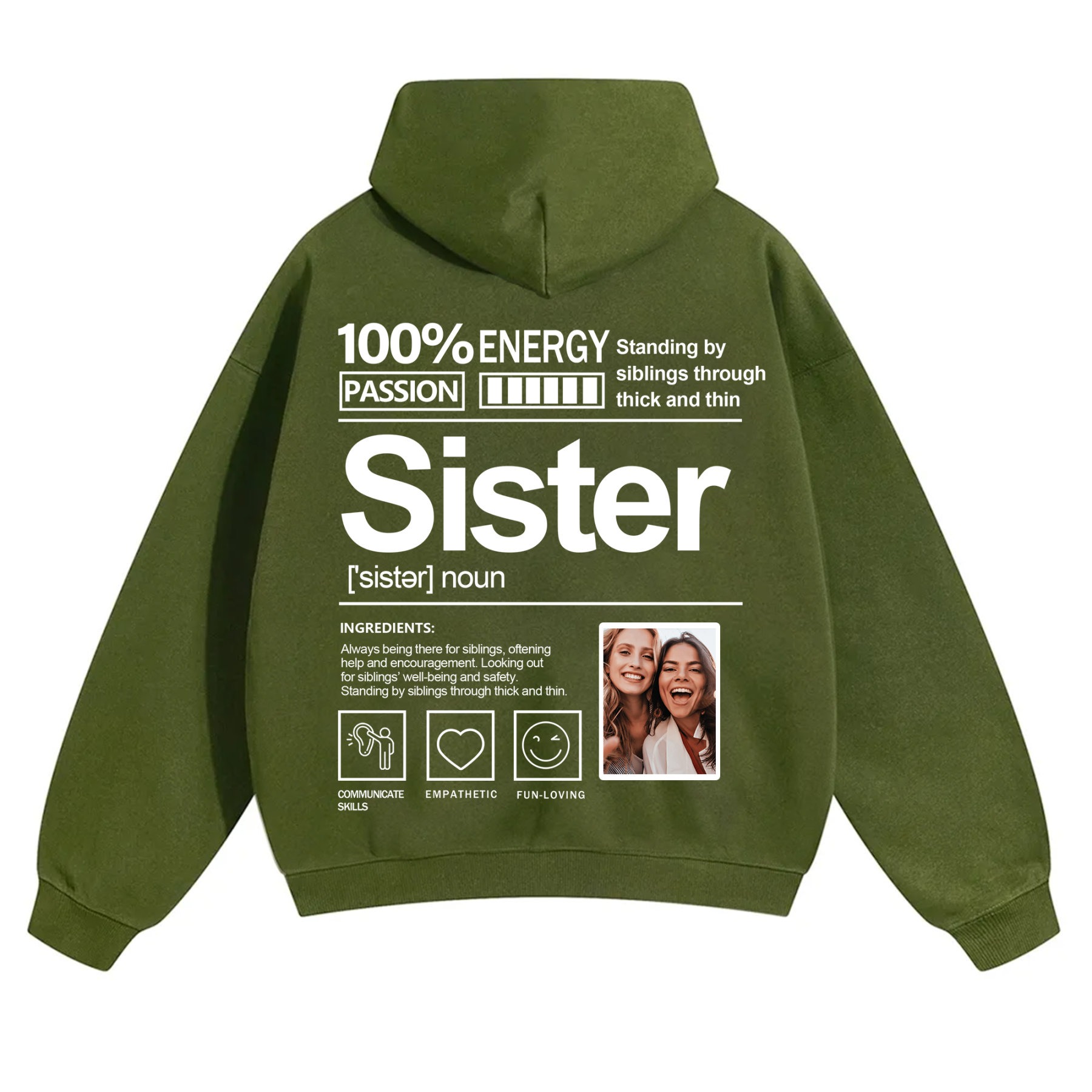 Addcustom Photo Sister Solid Color Hoodie