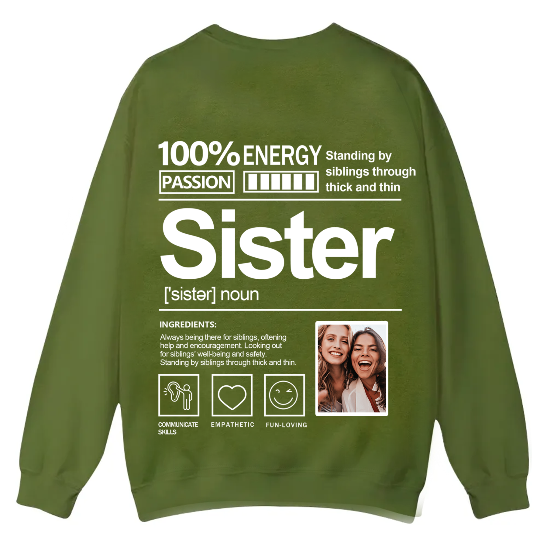 Addcustom  Photo Sister Casual Crewneck Sweatshirt