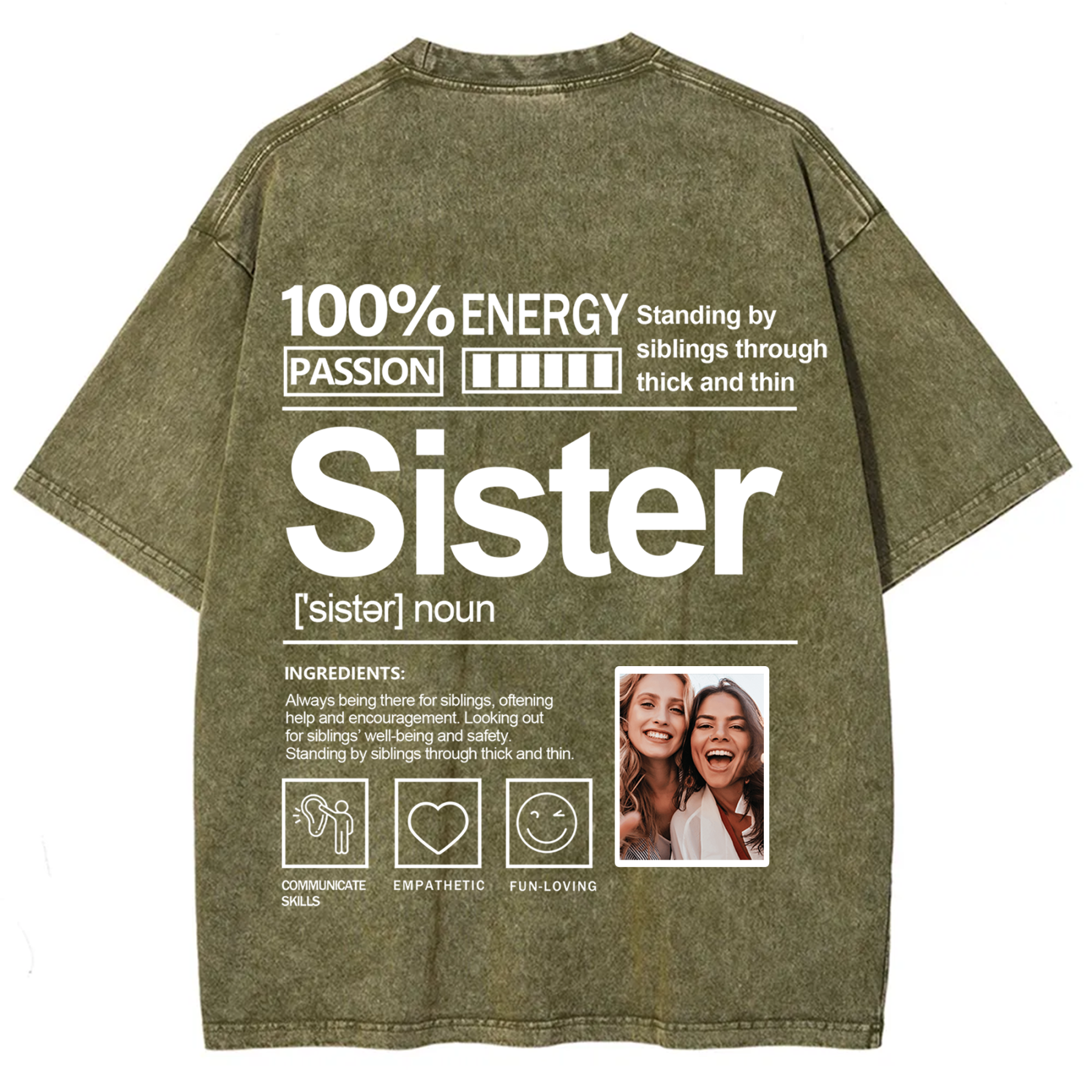 Addcustom Photo Sister Washed T-Shirt