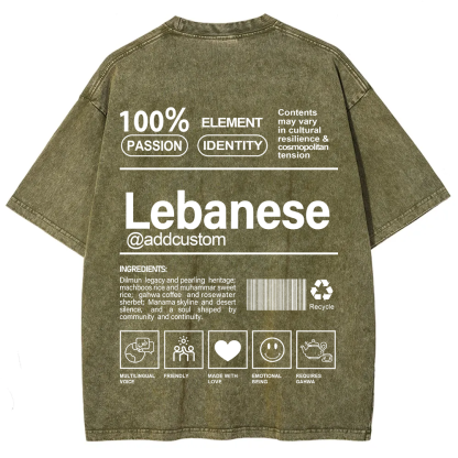 Lebanese Addcustom Unisex Fit  Washed T-Shirt