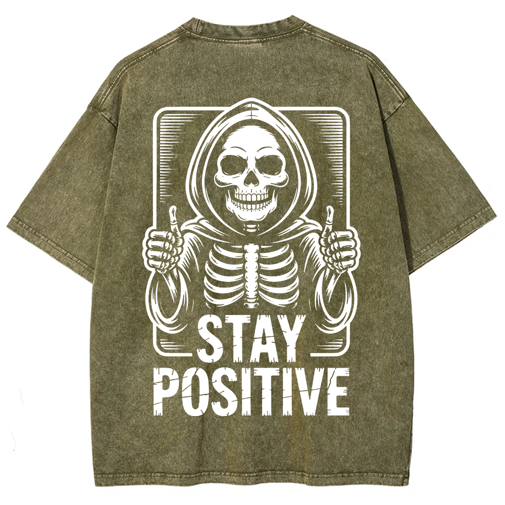 Unisex Vintage  Stay Positive Skeleton Sticker t-Shirt