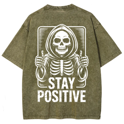 Unisex Vintage  Stay Positive Skeleton Sticker t-Shirt