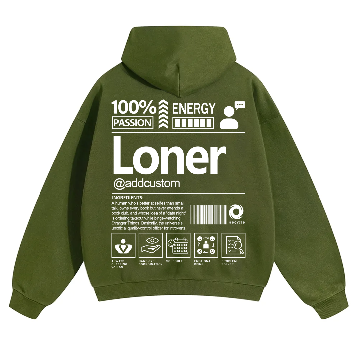 Loner  Addcustom Unisex Fit Solid Color Hoodie
