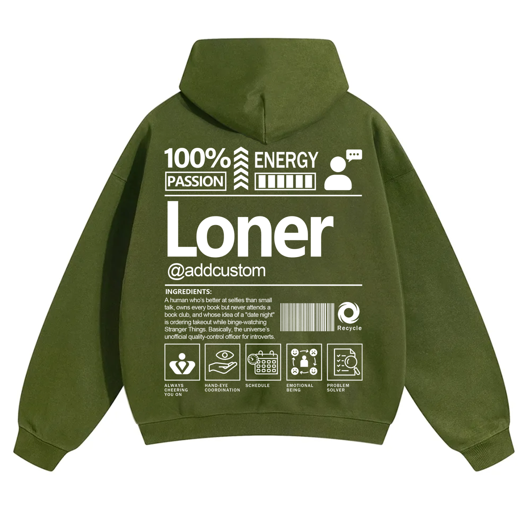 Loner  Addcustom Unisex Fit Solid Color Hoodie