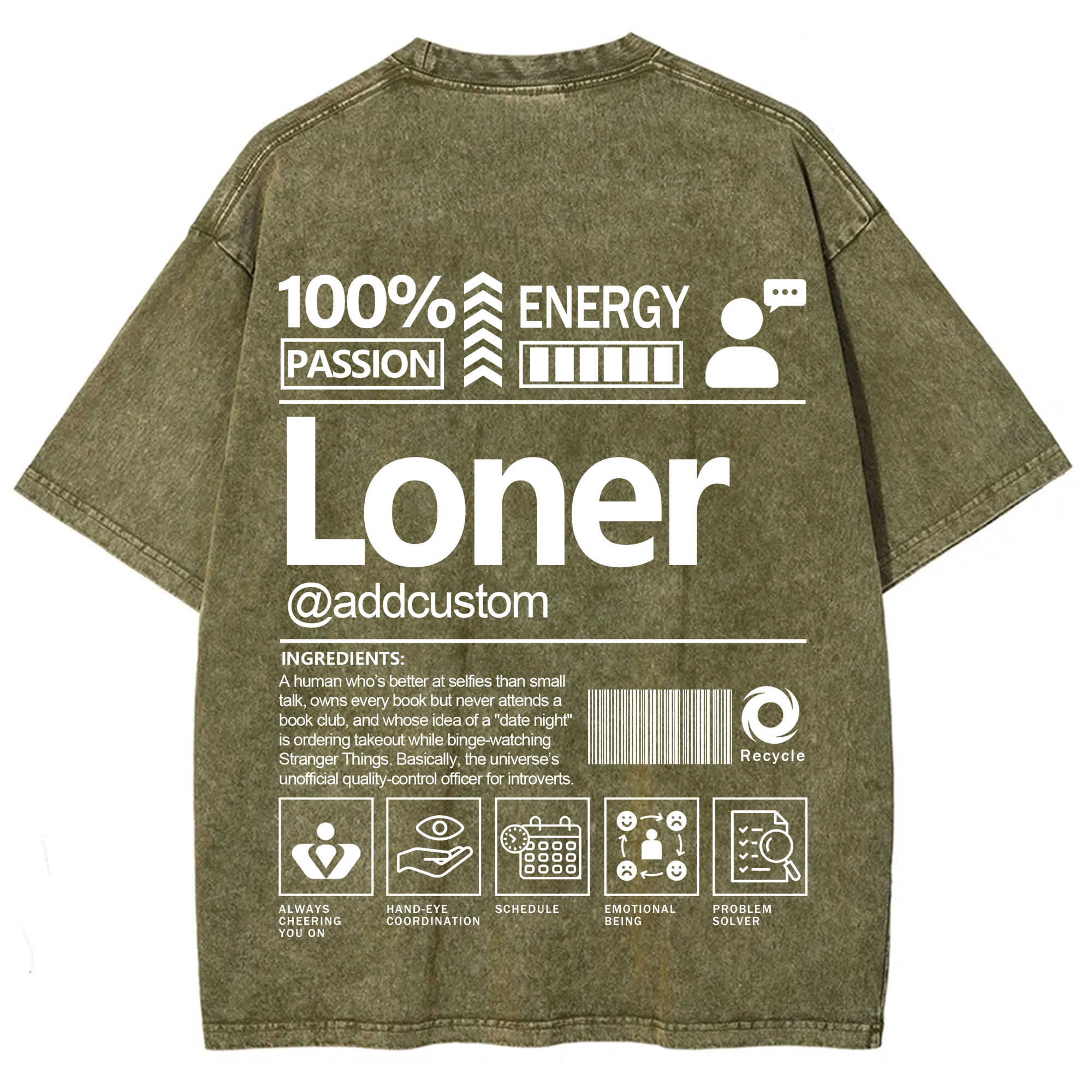 Loner  Addcustom Unisex Fit Washed T-Shirt