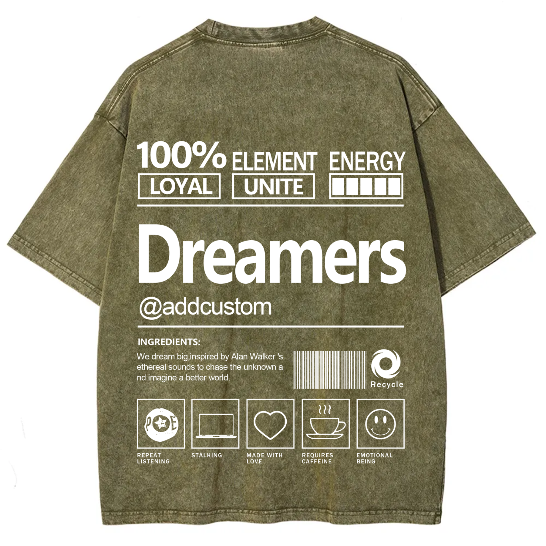 Dreamers Addcustom Unisex Fit Washed T-Shirt