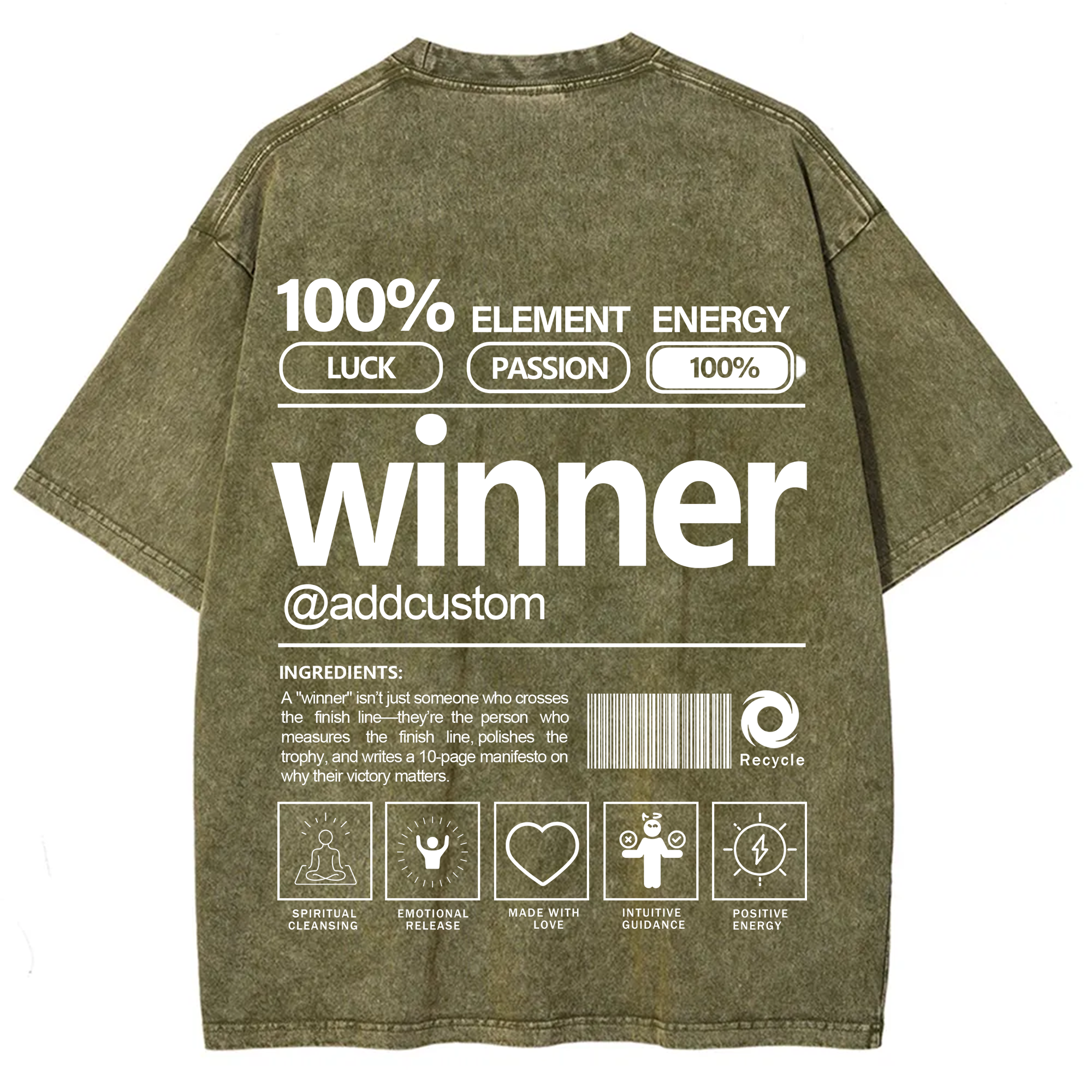 Winner Addcustom Unisex Fit Washed T-Shirt