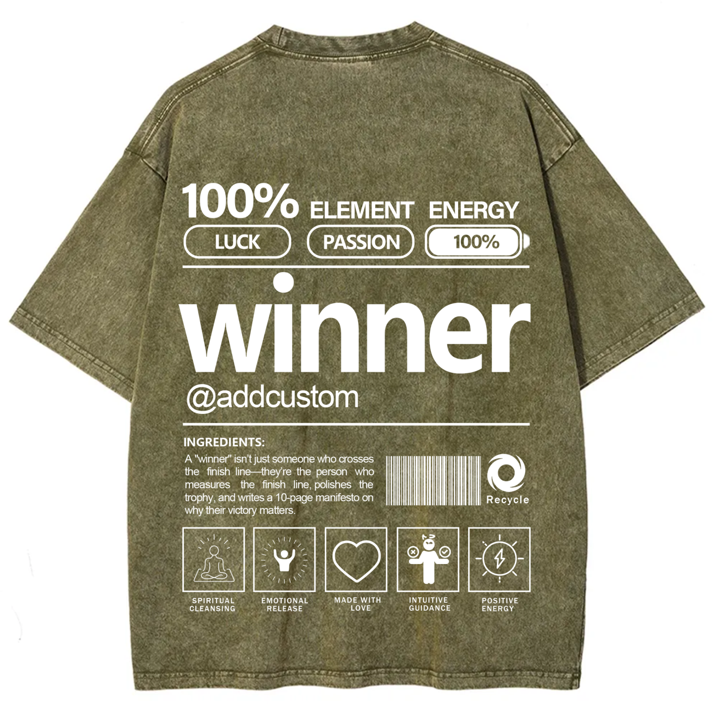 Winner Addcustom Unisex Fit Washed T-Shirt