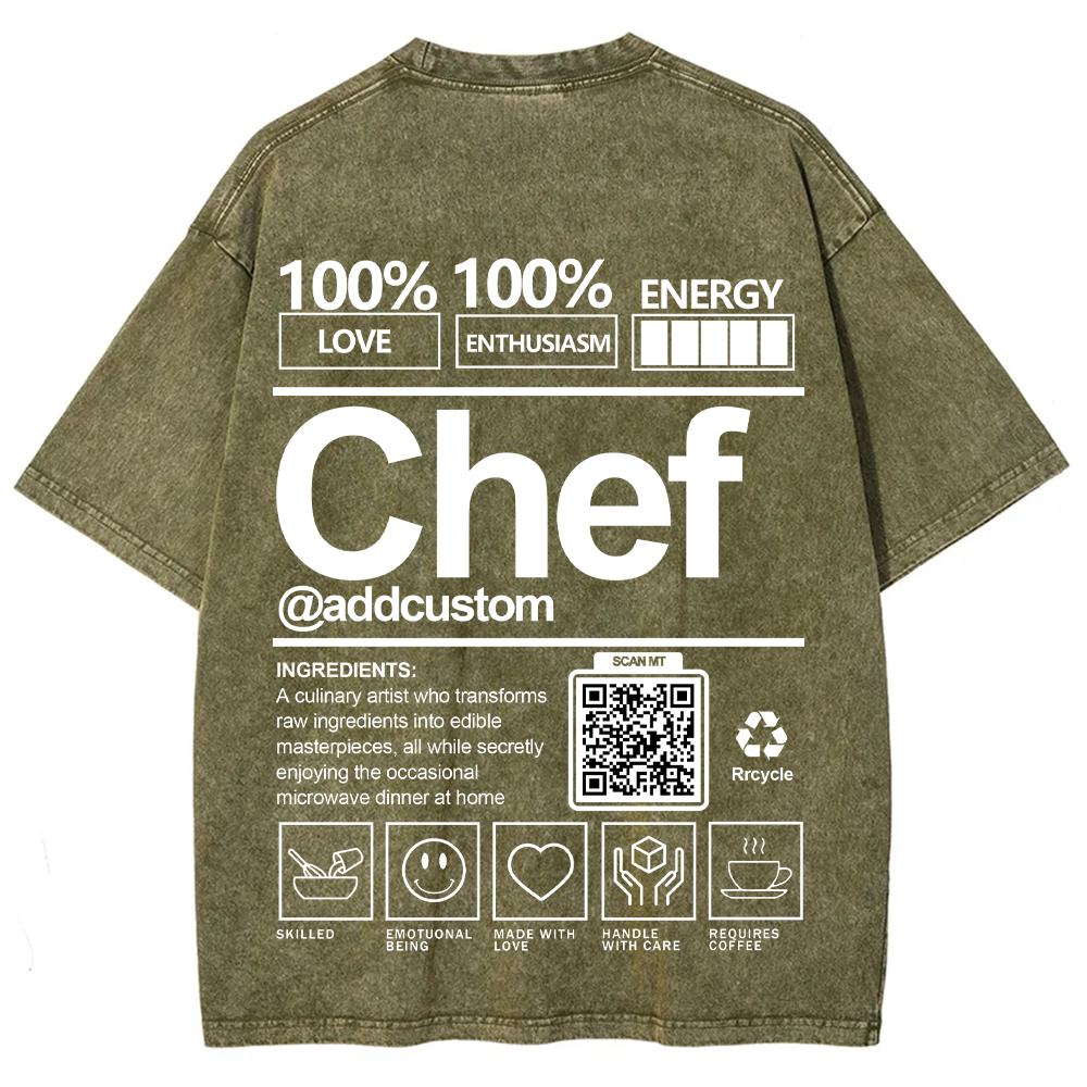 Chef Addcustom QR Code Unisex Fit Washed T-Shirt
