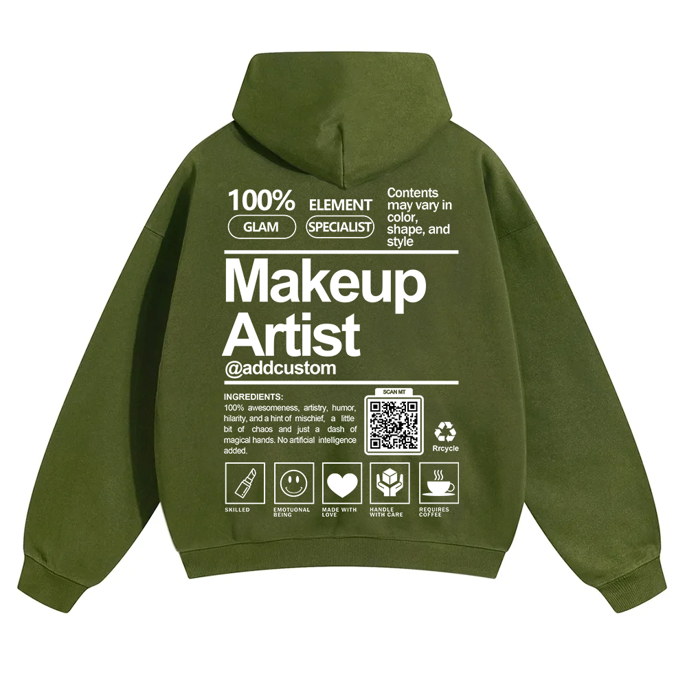 Wearishow Makeup Artist Addcustom QR Code Solid Color Hoodie