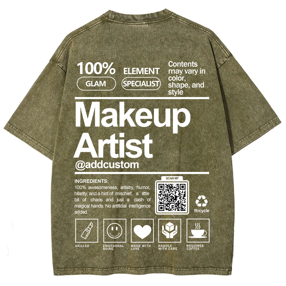 Wearishow Makeup Artist Addcustom QR Code Unisex Fit Washed T-Shirt